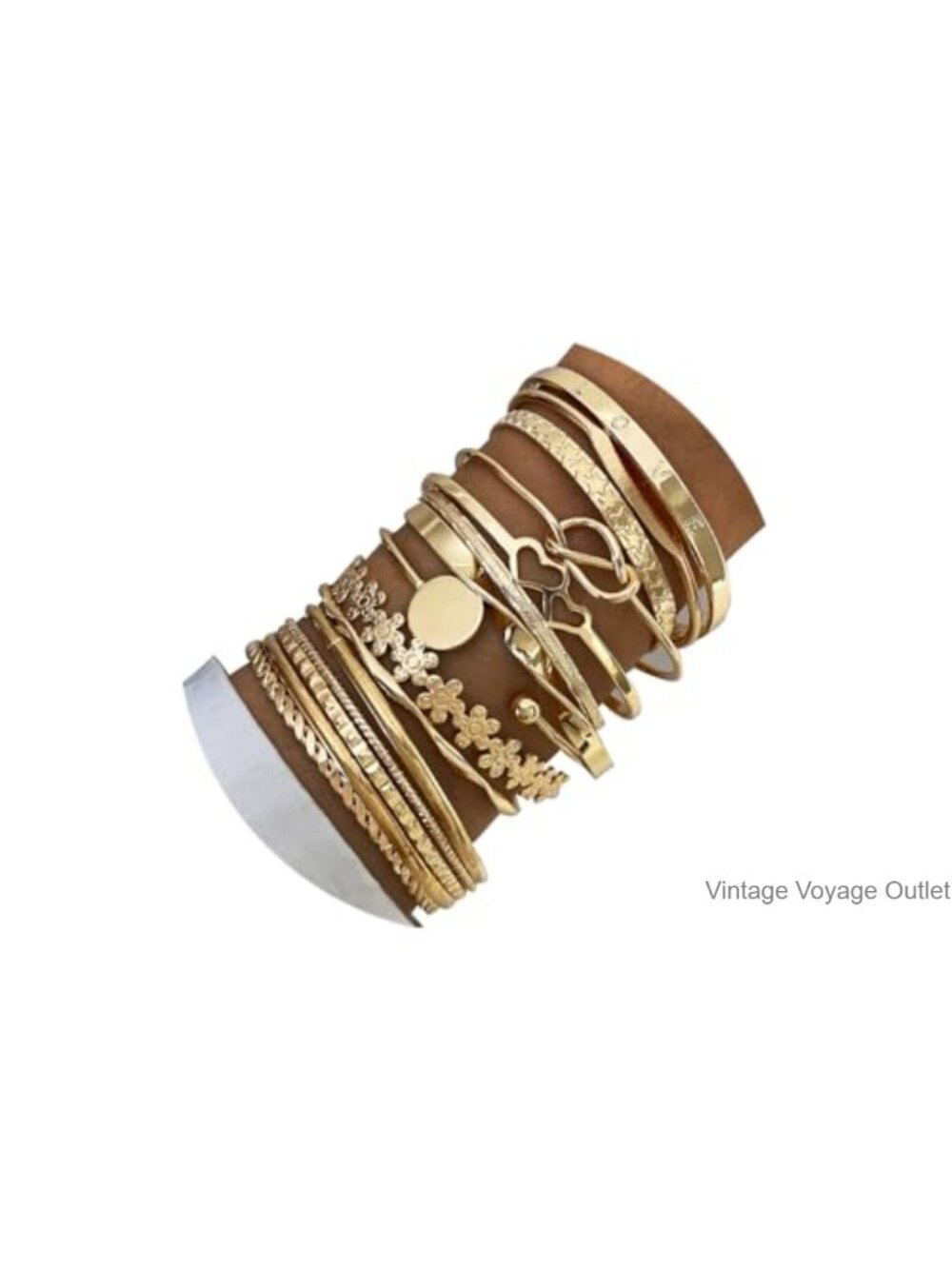 15 Pc 14K Gold Plated Chunky Bangle Bracelet Set Women Boho Stackable